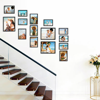 DUENPY 15 Pack Picture Frames Collage Wall Decor, Black Frame Set with 3pcs 8x10, 6pcs 5x7, 6pcs 4x6 for Gallery Display, Wall Mounting & Tabletop, Bulk Photo Frames for Living Room Decor