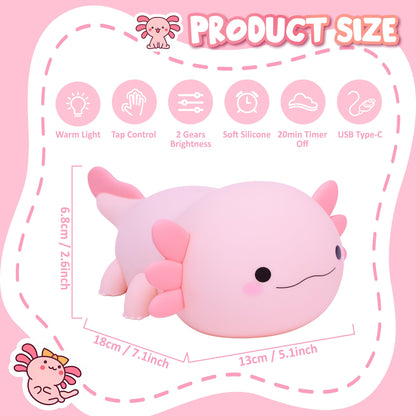 Lampeez Axolotl Gifts, Cute Axolotl Night Light, Soft Silicone Lamp Nursery Nightlight LED Touch Light, Bedroom Decor as Xmas Birthday Gift for Boys Girls