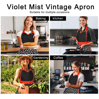 Violet Mist Cute Sweetheart Vintage Apron for Women Girls Polka Dot Retro Stylish Apron Sexy Black Dress 50s Aprons Lace Ruffle Adjustable Neck Strap Flirty Aprons Halloween Christmas Mothers Gifts