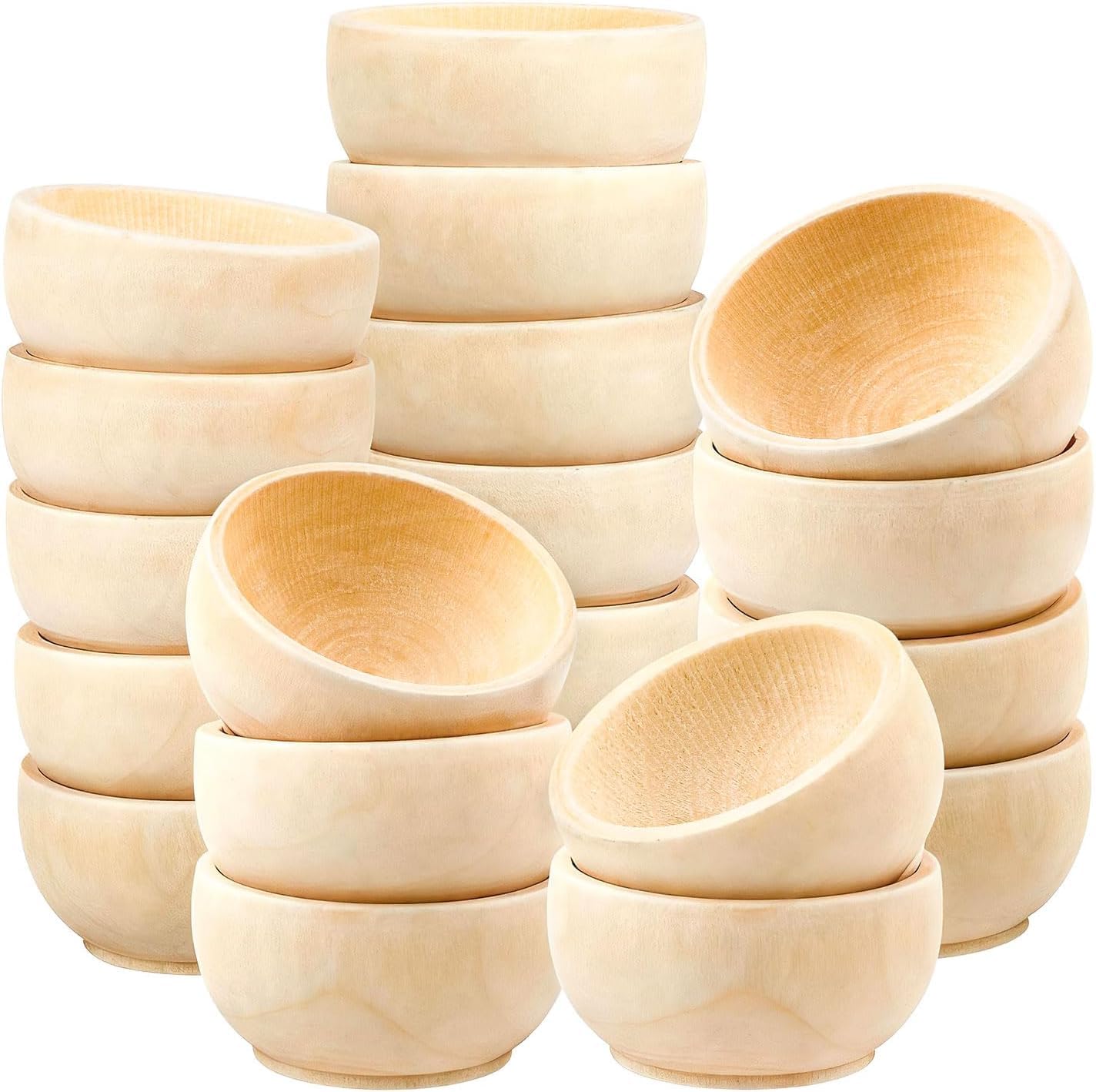 ARPOVIST 20 Pack Mini Wooden Bowls, 1.5 oz Small Unfinished Wood Pinch Bowls for DIY Crafts, 1.2 x 2.4 Inches Small Round Condiment Bowls for Sorting, Dipping Sauce, Nuts, Spice, Candy