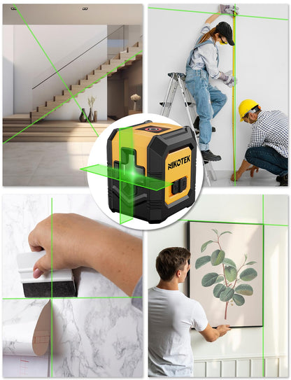 Nikotek Green Laser Level with Tripod, Self-Leveling Bright Green Beam Horizontal and Vertical Cross Line Laser for Home Decoration DIY etc.Carrying Pouch Battery&Tripod Included