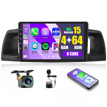 [8 Cores 4+64G] Android 15 Radio for Toyota Corolla EX 2005-2012, 9'' 1280*720 Touchscreen Upgrade with Wireless CarPlay, Android Auto, GPS Navigation, 5GHzWiFi, 32EQ, DSP, Bluetooth5.0, Mirror Link