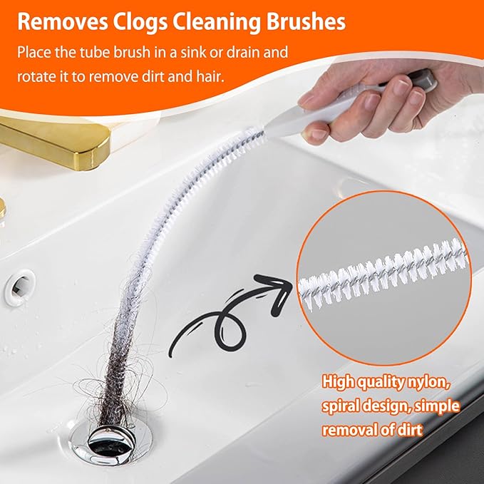 Upgraded Sink Drain Overflow Cleaning Brush, 23.6" Sewer Drain Brush, Bendable