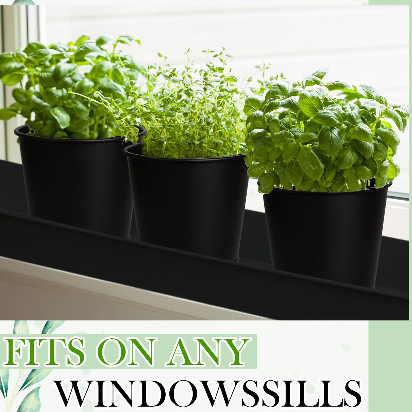 FoldTier 2 Sets Herb Garden Planter Indoor Kit with Trey 10 Pcs Metal Windowsill Plant Pots with Drainage Holes Indoor Herb Planter with Marker and Labels for Home Outdoor Plants (Black)