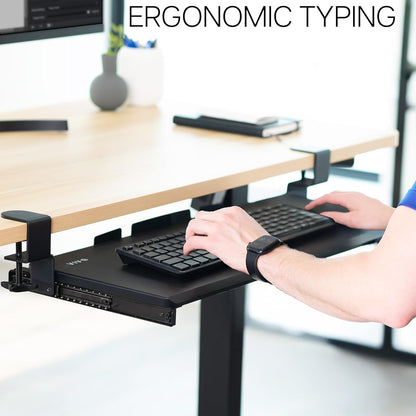 VIVO Large Keyboard Tray Under Desk Pull Out with Extra Sturdy C Clamp Mount System, 27 (33 Including Clamps) x 11 Inch Slide-Out Platform Computer Drawer for Typing, Black, MOUNT-KB05E