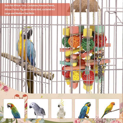 MQUPIN Large Parrot Toys 22 Inch Chewing Parrot Toy Upgraded,Parakeet Cage Bite Toys,Hanging Multicolored Natural Wooden Quaker Parrot Toys African Grey for Large Parrot (Colourful)