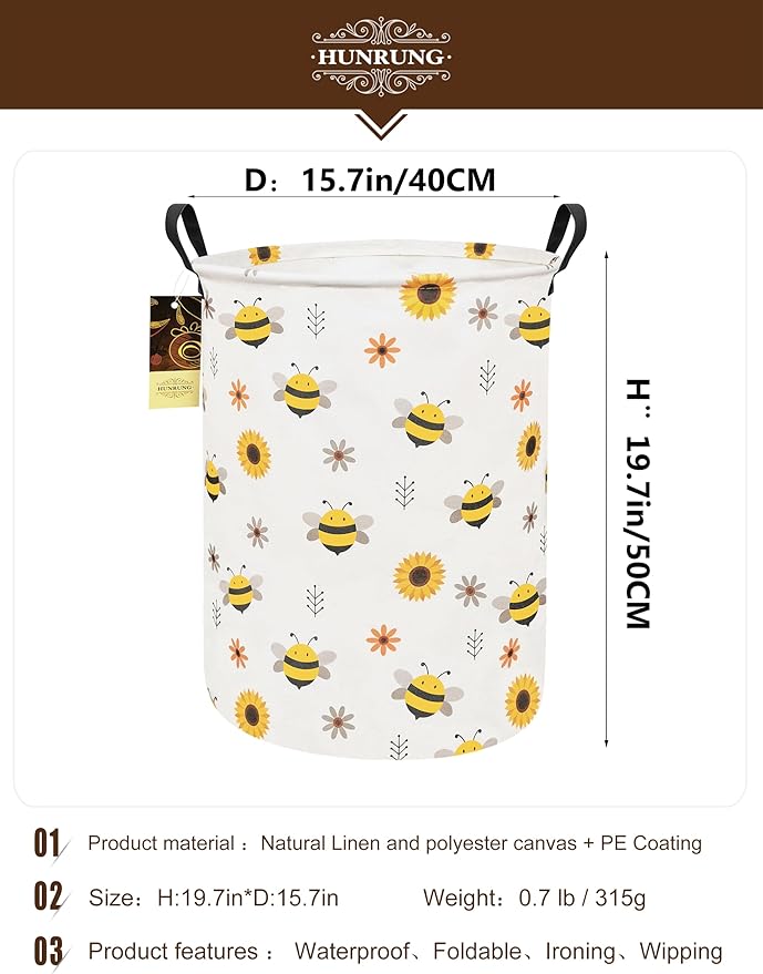 HUNRUNG Laundry Hamper, Large Canvas Fabric Lightweight Storage Basket Toy