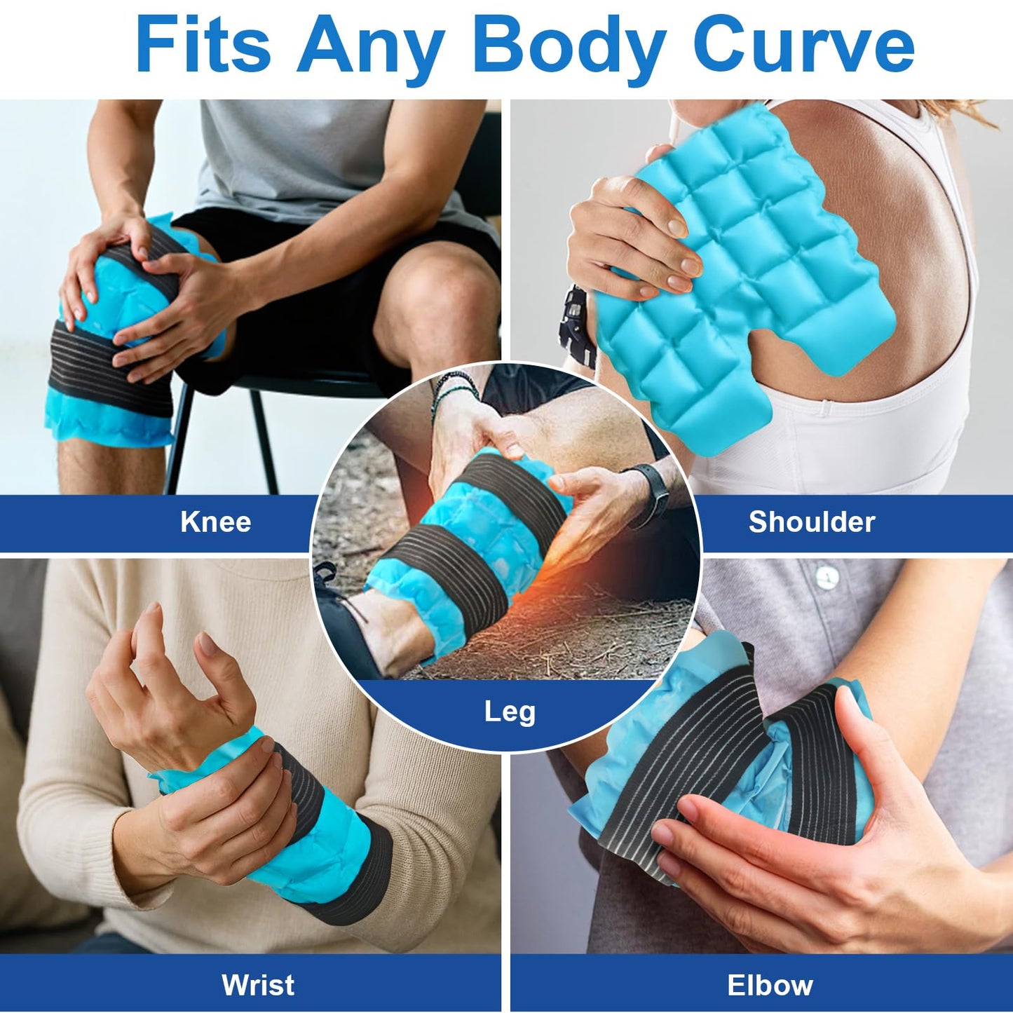 WORLD-BIO Ice Packs for Injuries Reusable, Knee Ice Pack Wrap with Straps, Gel Ice Wrap for Leg Pain Relief, Hot & Cold Compress Therap for Swelling, Arthritis, Sports Injuries, Light Blue, 1Pack