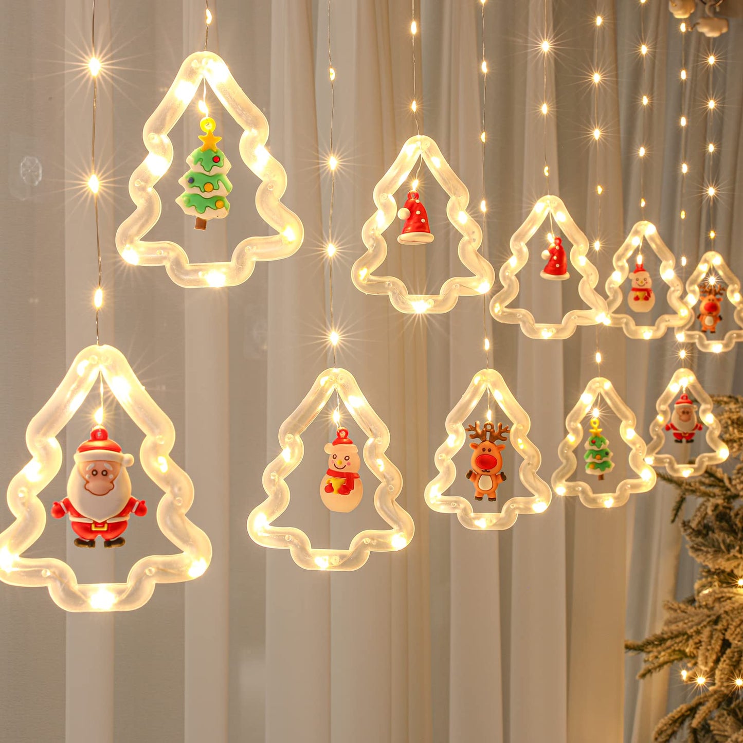 MILEXING Christmas Lights, 10 Tree Lights 120 LED Christmas Decorations Indoor, Battery Operated Christmas Window Lights 9.84 ft Waterproof String Light for Bedroom Party Curtain Decor