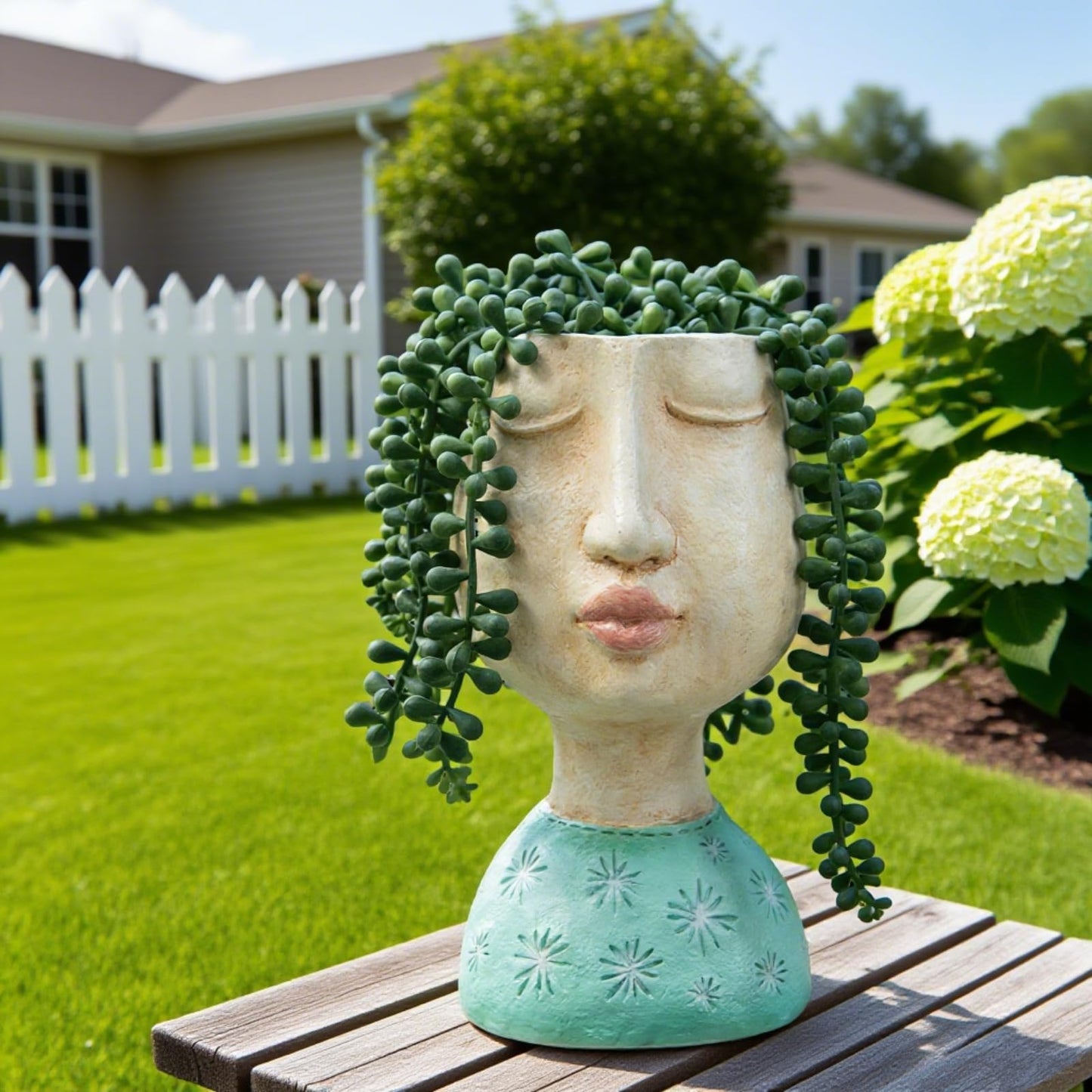 DiliComing Resin Face Planters Pots Head - 8 Inch Indoor and Outdoor Pot with Drainage Hole for Succulents Plants Home Garden Decor Unique Girl Sculpture Plant Pot