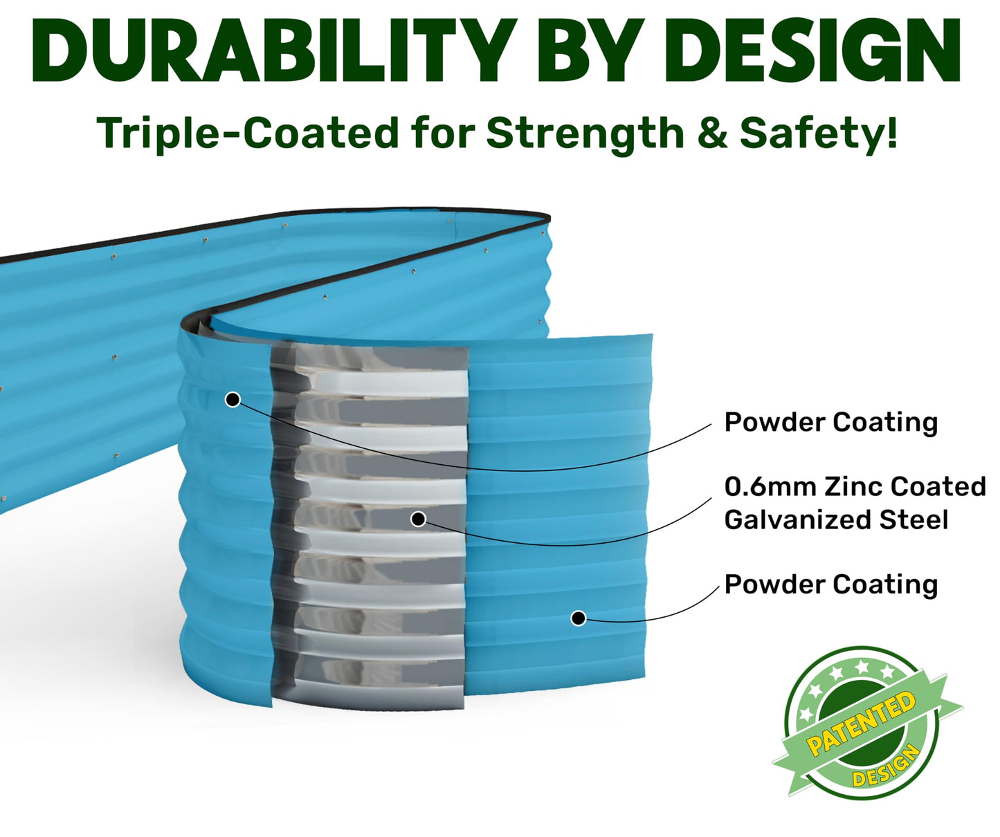 9-in-1 Galvanized Steel Raised Garden Bed // 8×2×1.5 ft Modular Planter for Gardening, Vegetables, Flowers // 18" Tall Metal Raised Garden Beds Outdoor (Teal) // Patented Design Planter Box