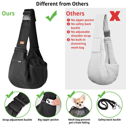 CUBY Dog and Cat Sling Carrier - Small Dog Carrier Sling with Adjust Strap & Zip Pocket, Hands Free Soft Dog Slings for Small Dogs Cats Puppy Pets Outdoor Travel Safety Purse Bag (Black)