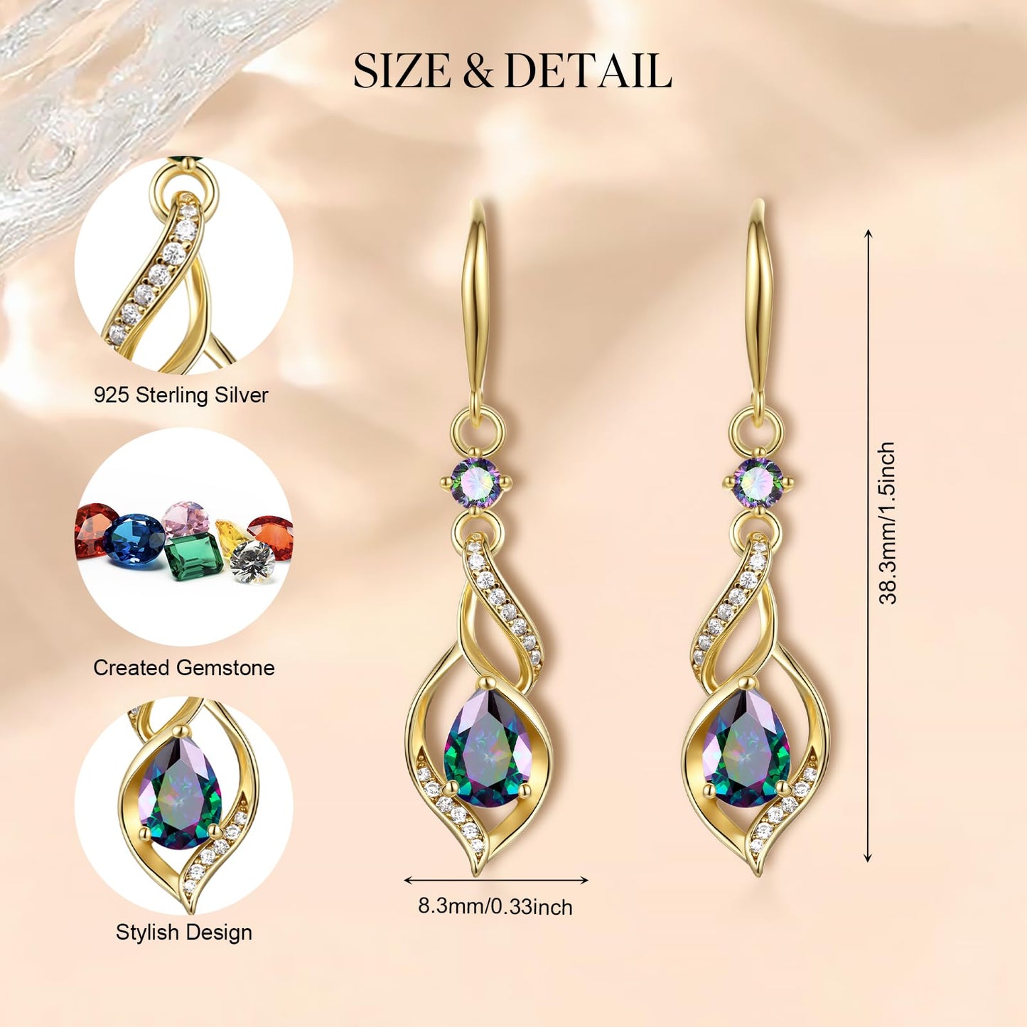 FANCIME 14K Gold Plated June Birthstone Dangle Earrings for Women Teardrop Alexandrite Earrings S925 Sterling Silver infinity Love Birthday Gifts for Mom Women