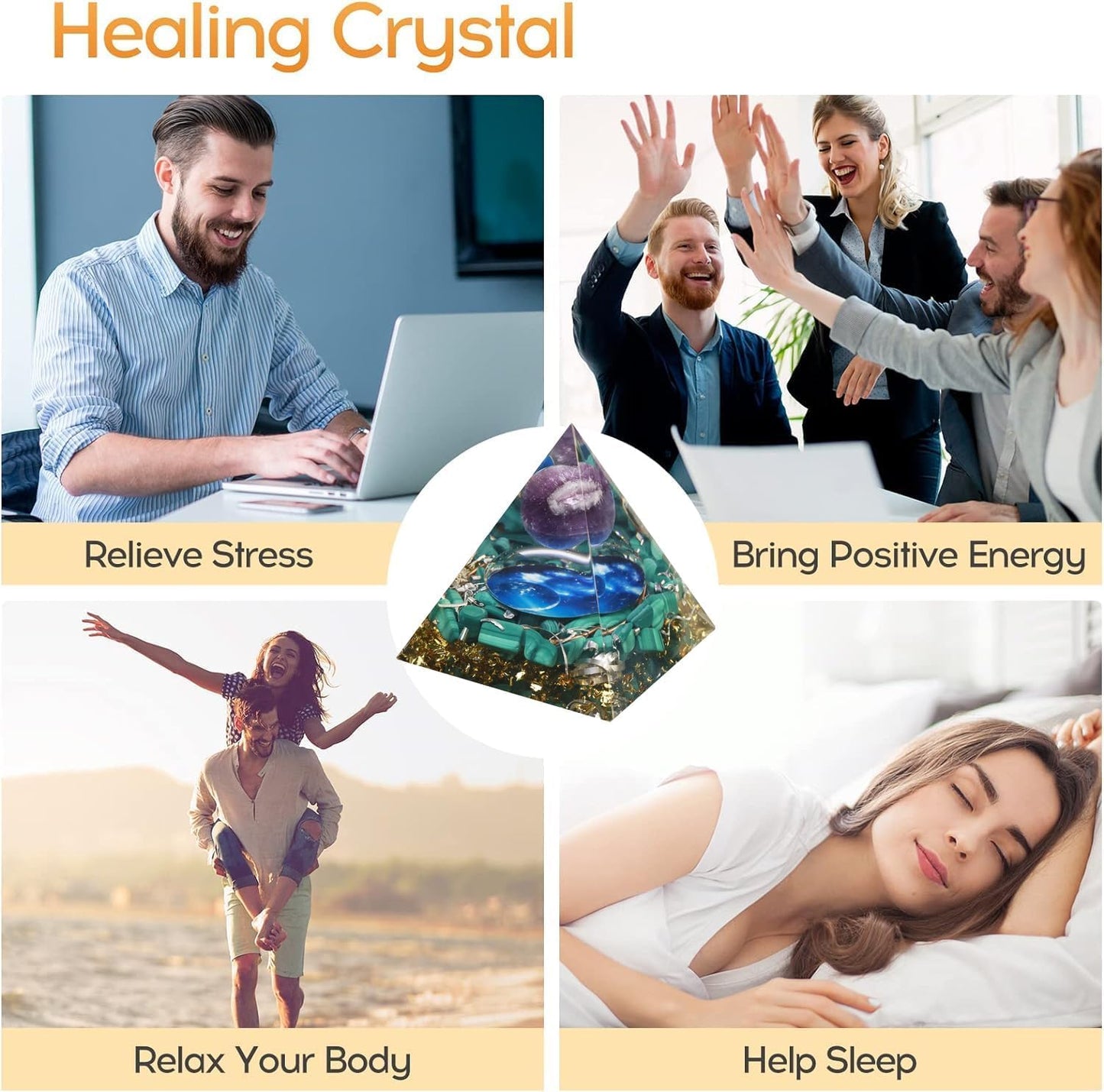 EternalOrgone Orgone Pyramid for Positive Energy, Orgonite Amethyst&Malachite Healing Crystal Pyramids for Reduce Stress Chakra Reiki Healing Meditation Attracts Lucky and Success