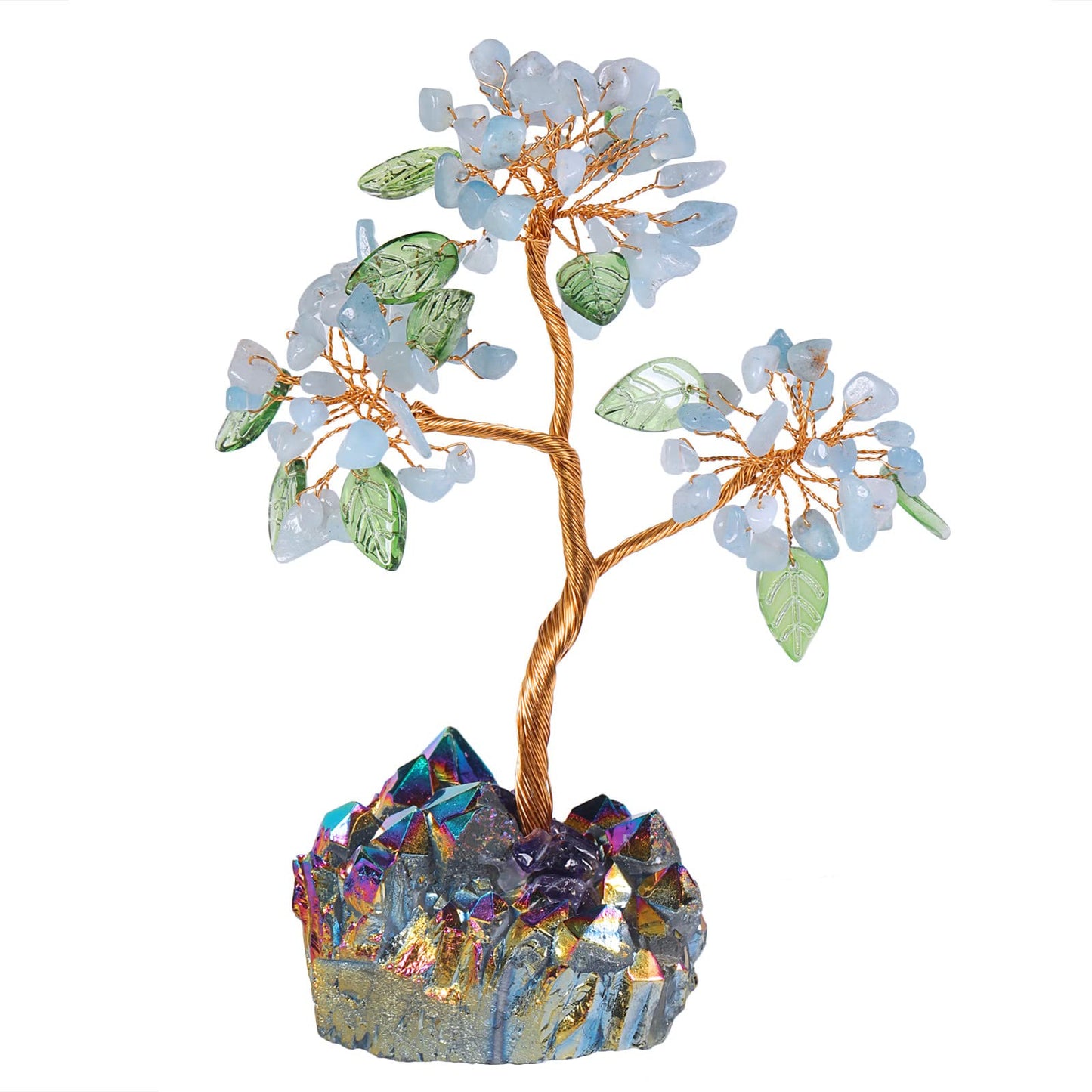 Rockcloud Crystal Money Tree with Titanium Coated Cluster Base, Raw Stone Bonsai Tree for Reiki Healing Office Home Feng Shui Decor, Blue