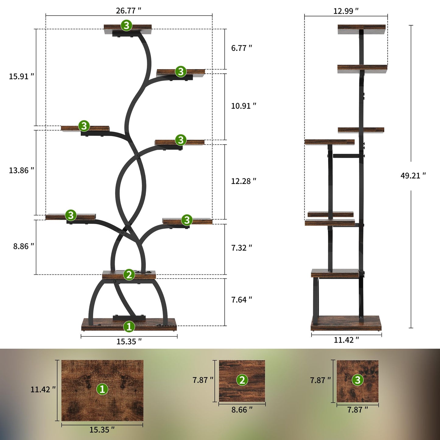 EVAWOO Plant Stand Indoor with Grow Light - 8 Tiered Plant Shelf Indoor, Corner Plant Stand, 49" Tall Plant Shelf with Lights for Indoor Growing, Lighted Flower Holder for Living Room, Balcony, Black