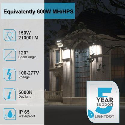 Lightdot 4Pack 200W LED Flood Light Outdoor with Knuckle, 100-277V【Driver Equipped, 5 Years】 IP65 Waterproof 28000LM, 5000K Daylight [Eqv. to 800HPS/WH] Dusk to Dawn Photocell Sensor-Brown