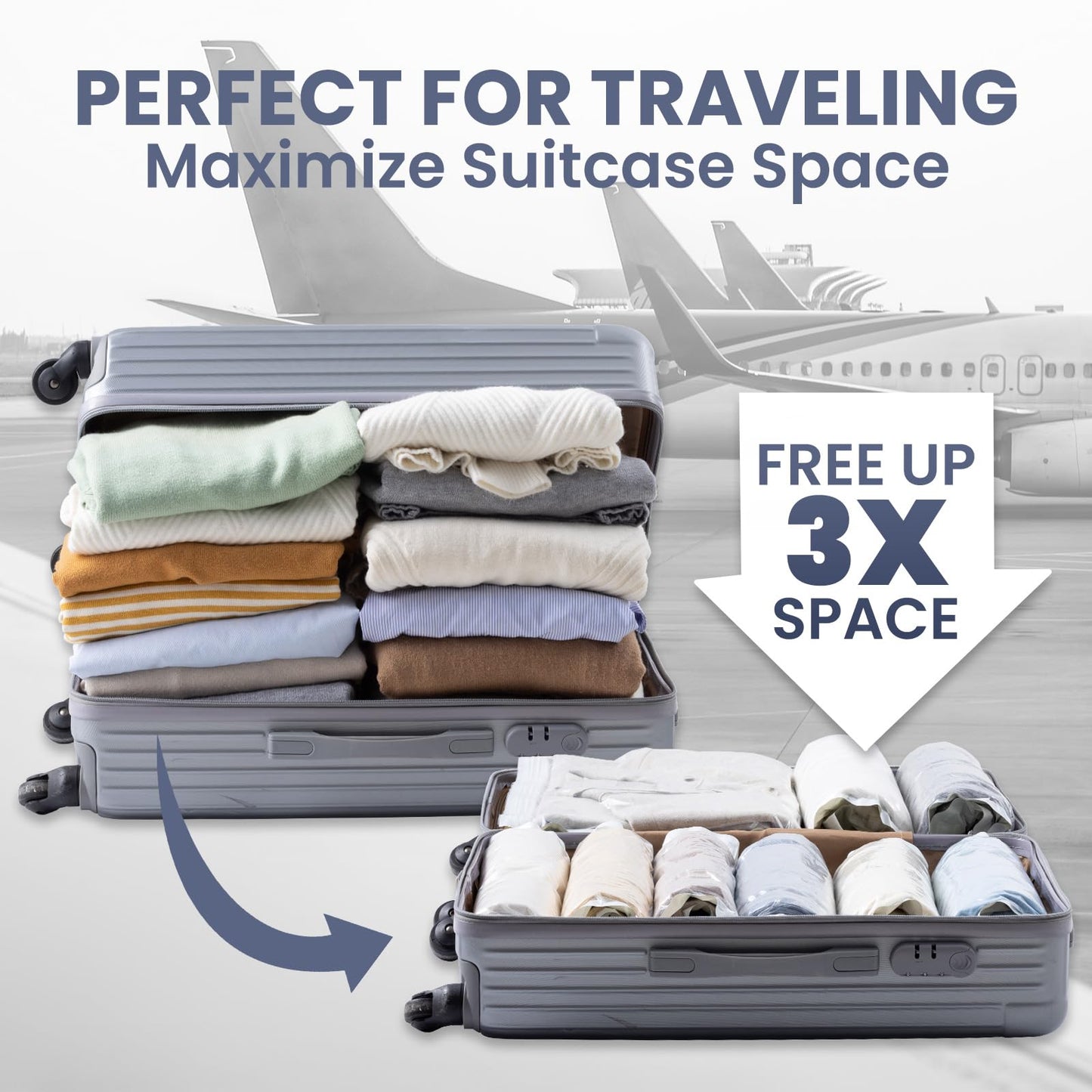 TAILI 12 Pack Travel Compression Bags, Roll Up Space Saver Combo (6 Large, 6 Medium), No Vacuum Needed Reusable Packing Bags for Luggage, Suitcase, Backpack, Travel Essentials