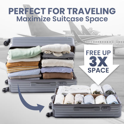 TAILI 12 Pack Travel Compression Bags, Roll Up Space Saver Combo (6 Large, 6 Medium), No Vacuum Needed Reusable Packing Bags for Luggage, Suitcase, Backpack, Travel Essentials