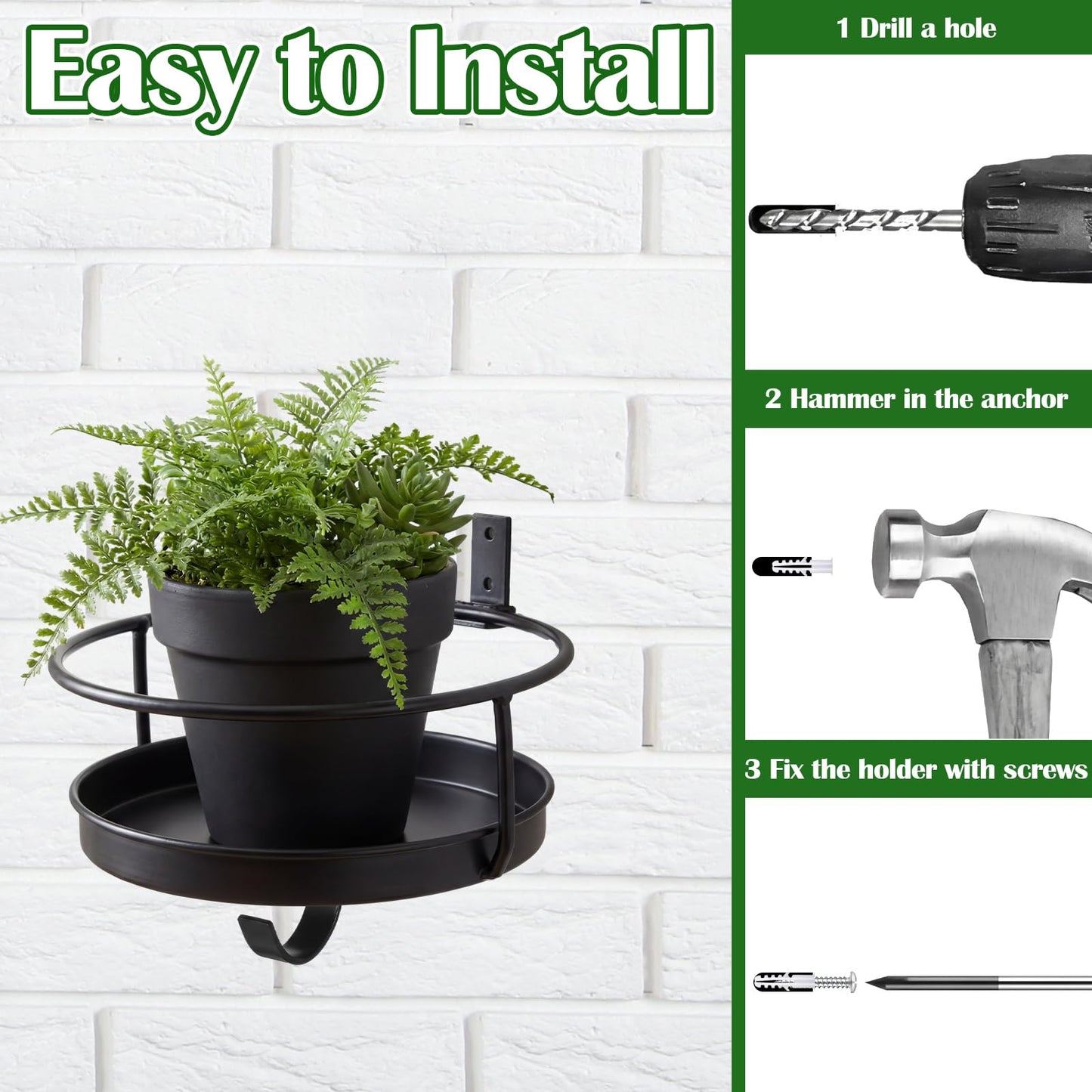 Lounsweer 2 Pack Wall Plant Holder with Hooks Metal Flower Pot Wall Hanging Shelf Black Indoor Outdoor Decor 7 Inch Floating Shelf Planter Hanger Bird Feeder Tray for Bedroom Living Room Porch Balcony