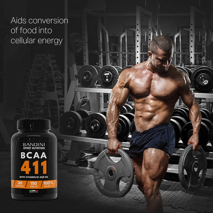 Bandini® BCAA 4:1:1 150 Tablets - Branched Chain Amino Acids BCAA 4.1.1 - Leucine, Isoleucine, Valine with Vitamin B1 & B6-100% Vegan, No GMO - Food Supplement for Pre & Post Workout Muscle Recovery