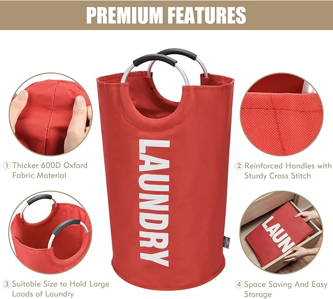 DOKEHOM 90L Large Laundry Basket, Collapsible Laundry Bag, Freestanding Tall