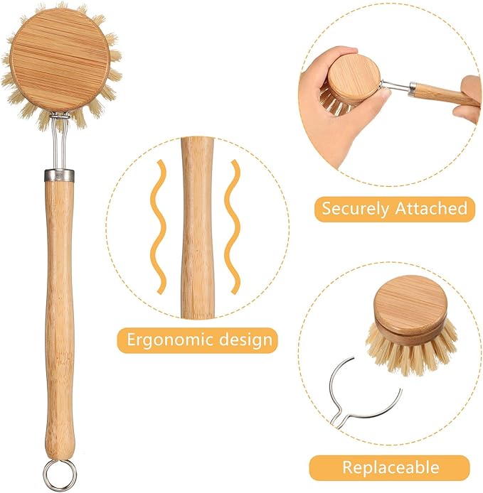 Patelai 8 Pieces Wooden Kitchen Dish Brush Include Bamboo Scrub Cleaning Brush