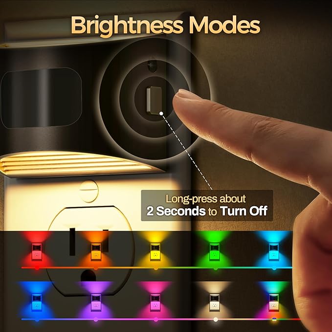 DORESshop LED Night Light[4 Pack], Night Lights Plug into Wall, 8-Color RGB LED Nightlight with Motion Sensor, Dusk to Dawn Sensor, Nightlights for Adults, Bedroom, Bathroom, Hallway