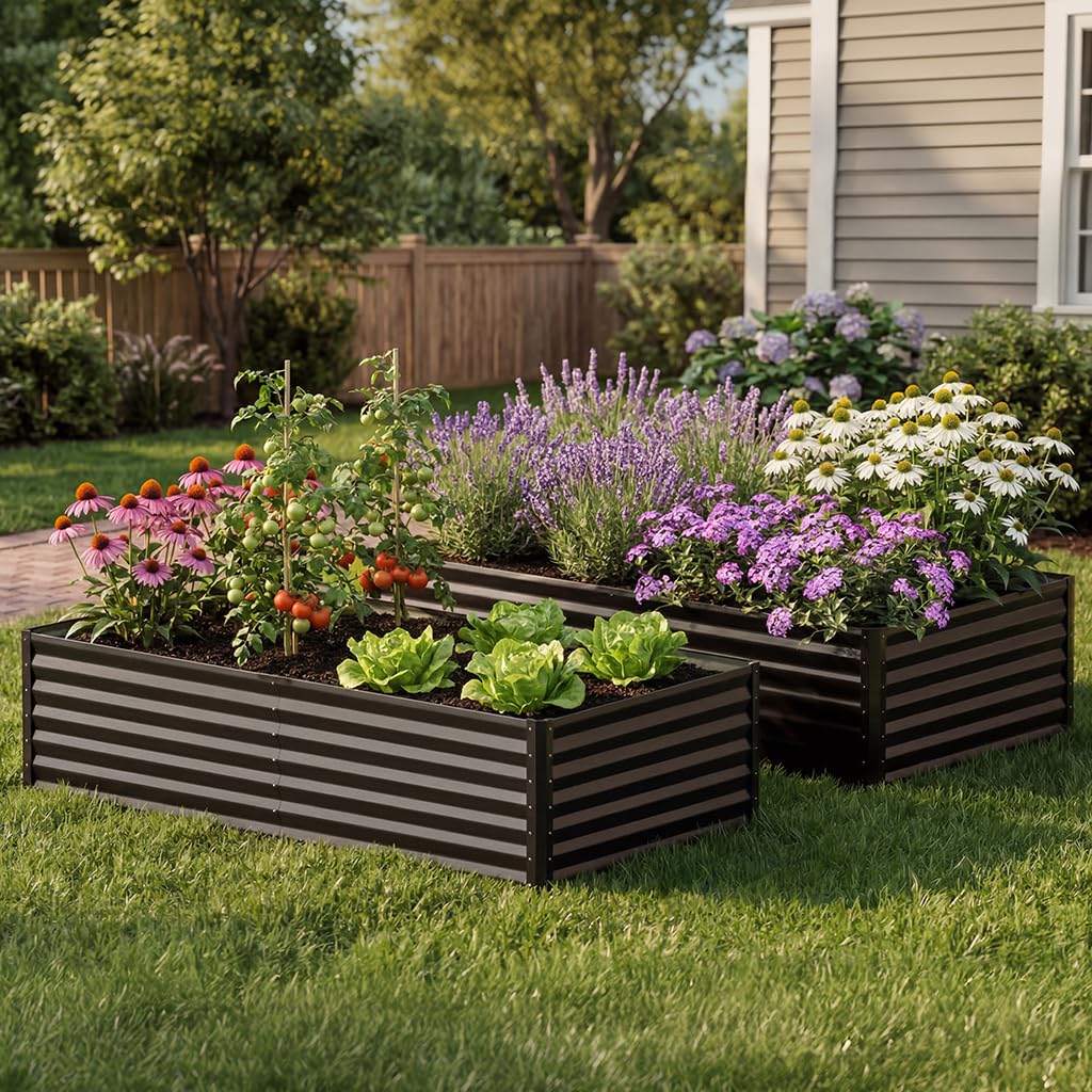 COMHOMA 2 Pack Galvanized Raised Garden Bed,6x3x2ft Large Metal Planter Box for Outdoor Vegetables,Corrugated Steel Herbed Plants Container,Extra Deep Gardeners Kits with Open Bottom