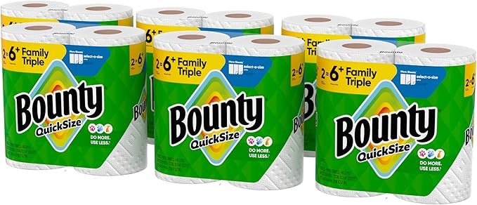 Bounty Quick-Size Paper Towels, 12 Family Triple = 40 Regular Rolls