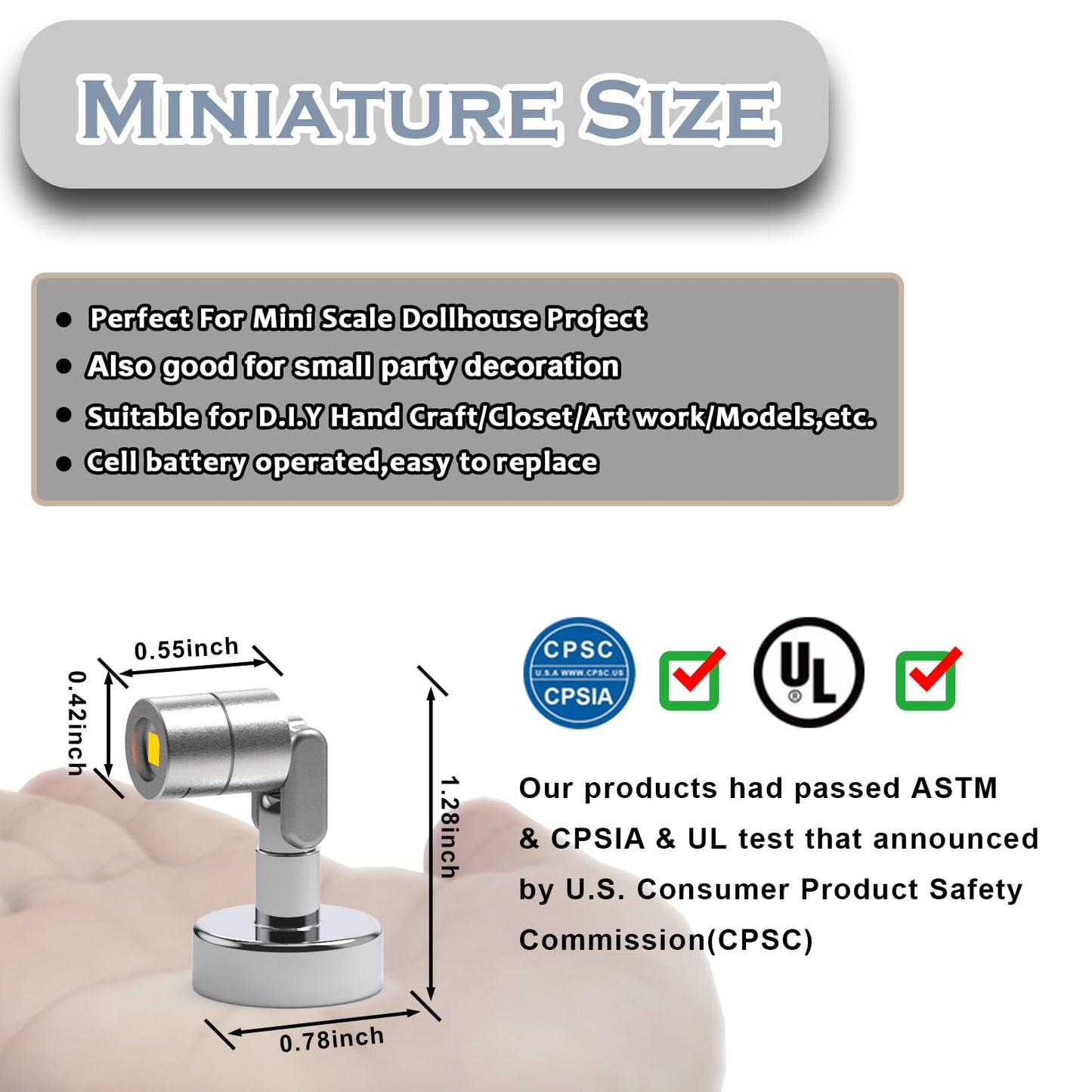 Suzeyar Metal Miniature LED Light,Tiny Spot Lights with Magnet Base,Battery Operated LED Lights,Wireless Miniature Spot Light for Artwork Painting,Jewelry Showcase,DIY Hand Craft (Cool White)
