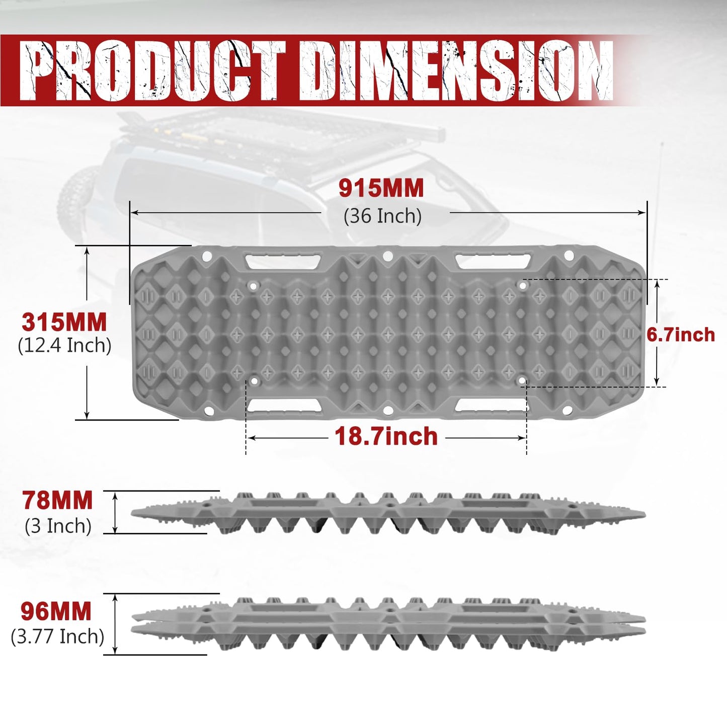 BUNKER INDUST Off Road Traction Boards (Gen 10) Grey + 1"×30ft Kinetic Recovery Rope with 2 Soft Shackles Kit
