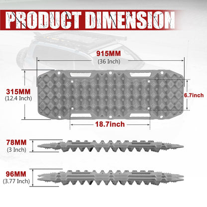 BUNKER INDUST Off Road Traction Boards (Gen 10) Grey + 1"×30ft Kinetic Recovery Rope with 2 Soft Shackles Kit