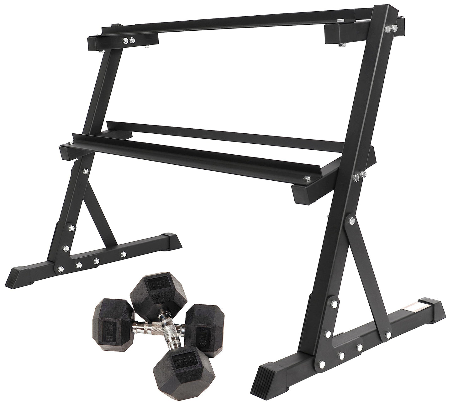 BalanceFrom Dumbbell Rack Multifunctional Weight Stand for Home Gym, 25LB Pair Dumbbell with 2 Tier Weight Rack