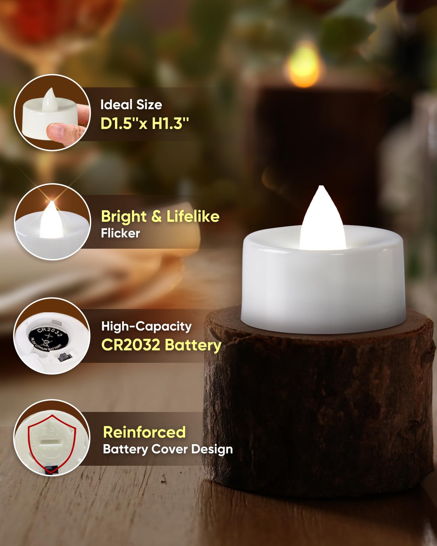 Homemory Tea Lights with Timer Battery Operated, 6H Timer Auto On Daily, Flickering Flameless LED Votive Candles for Table Centerpieces, Lantern, Halloween, Christmas, Cool White, No Remote, 24-Pack
