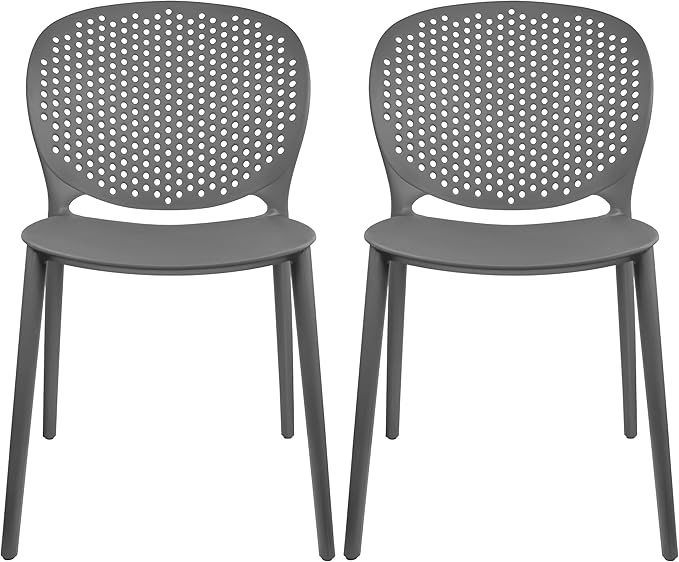 2xhome Set of 2 Patio Dining Chairs | Modern Stackable Outdoor Pool Side Chair | Weather Resistant Plastic for Yard, Porch, Balcony, Kitchen, Gray