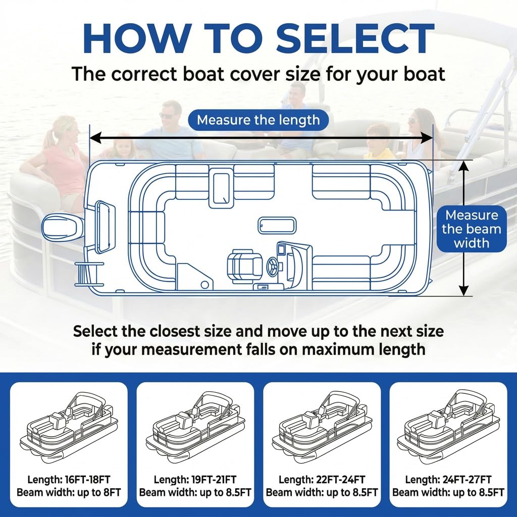 YimSting Pontoon Boat Cover 24-27 ft, 1200D Heavy Duty Waterproof Pontoon Cover with 18 Straps, Elastic Hem & Motor Cover, Fits 24 ft 25 ft 26 ft 27 ft Pontoon Boats Up to 8.5 ft Beam, Black