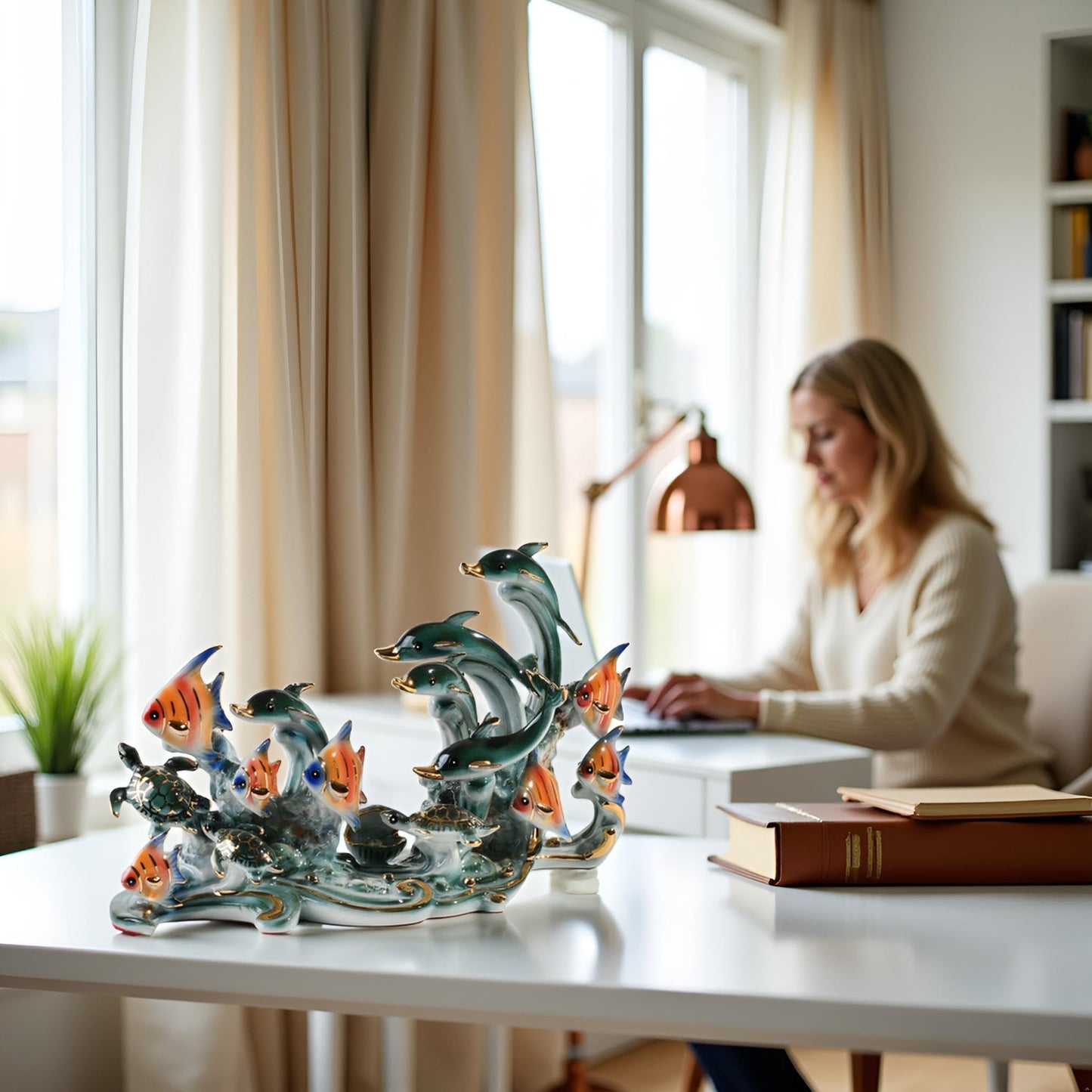 MTME Porcelain Figurines, Family in The sea, memorialbilia, Sculpture Home Decor (Y)