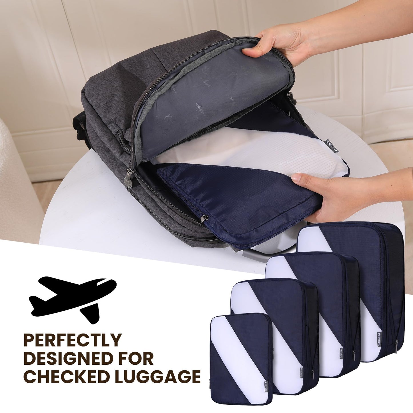 PFEYRPK Travel Packing Cubes, Compression Organizer Set of 4, Lightweight Storage for Suitcase, Vacation, Business Trips (Black)