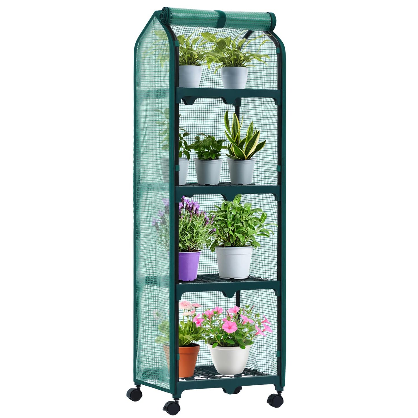 Ohuhu Mini Greenhouse for Indoor Outdoor, Small Plastic Plant Green House with Locking Wheels Portable Greenhouses with Durable Cover for Seedling, Ideal Gardening Gifts for Women Men Green