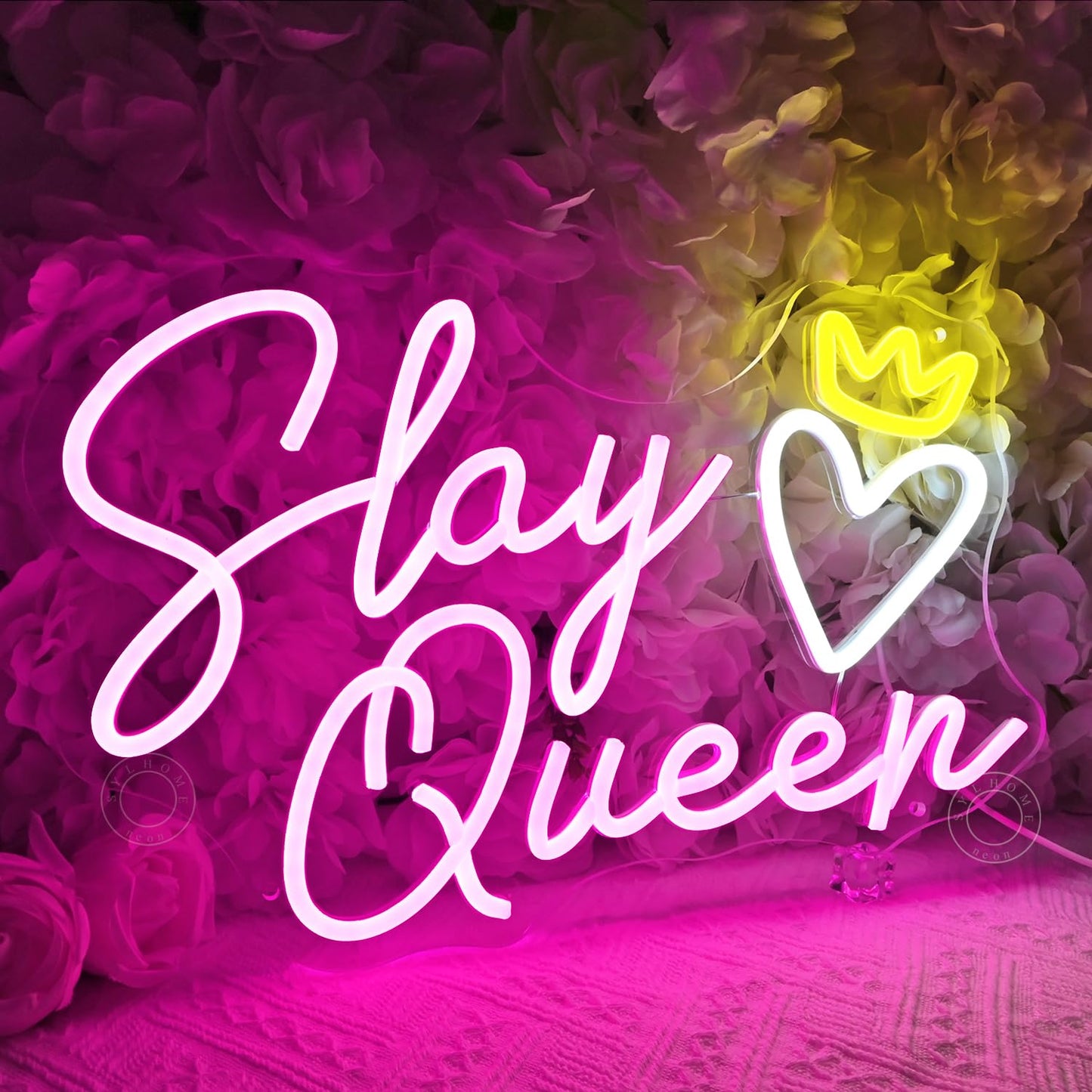 SYLHOME Slay Queen Led Neon Light Sign Heart Crown Bedroom Girls Game Room Cool Wall Sign Decor Teen Kids Birthday Party Decor 15.75" X 10.24" USB Dimmer
