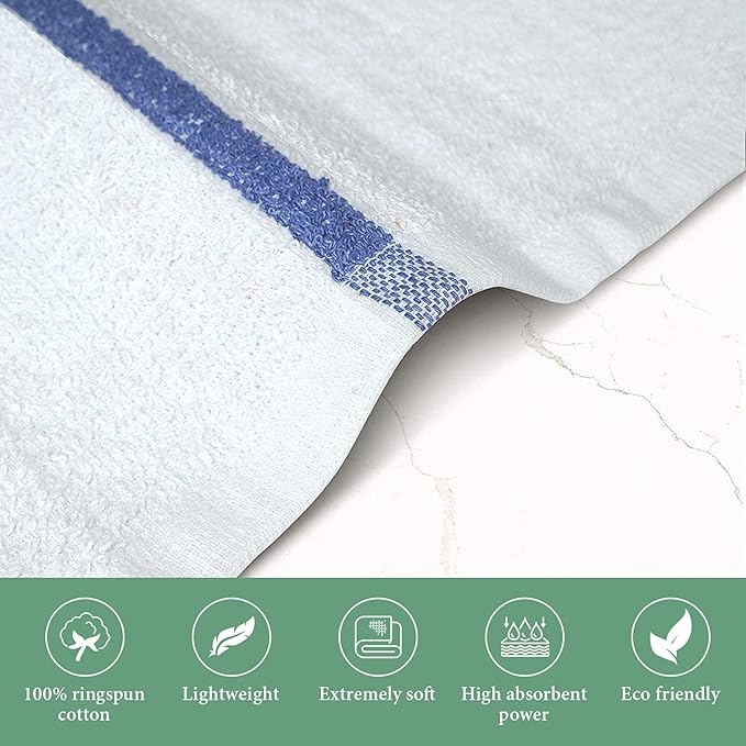 Bar Mop Blue Stripe 16x19 4 lbs Pack of 24, 100% Cotton Double Stitched Route