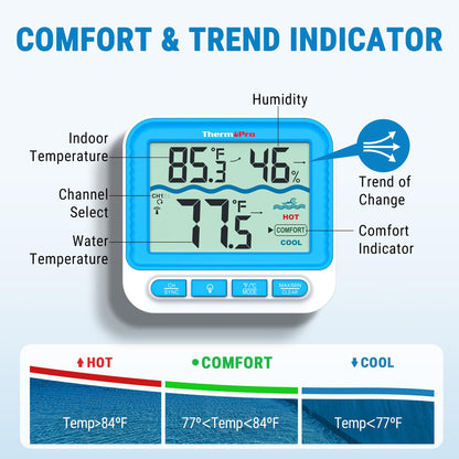 ThermoPro Digital Pool Thermometer Floating Easy Read, Large Size Water Thermometer for Cold Plunge, IPX8 Waterproof Water Temperature Monitor for Hot Tub/Ice Bath/Swimming Pool/SPA/Aquarium/Pond