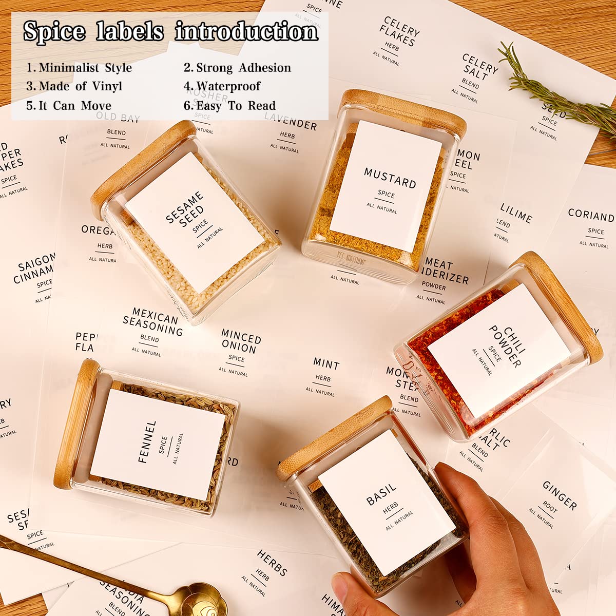 Glass Spice Jars with Bamboo Lids - 20 Pcs Thicken(2.4mm) 4oz Airtight Seasoning Containers with 131 Waterproof Minimalist Spice labels Preprinted - Small herb Jars for Pantry Organization and Storage