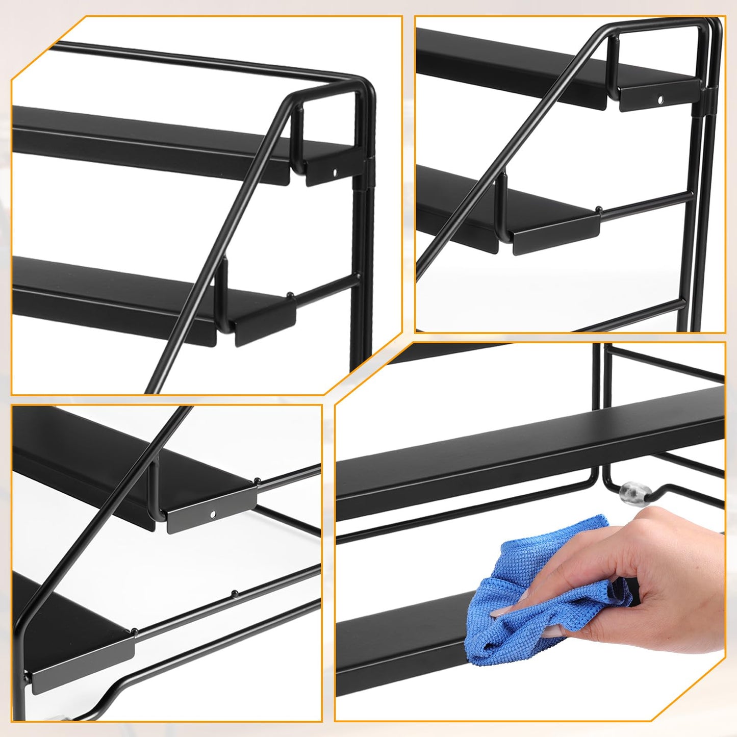 Exclaith 4 Tier Spice Rack for Cabinet, Step Adjustable Spice Shelf, Metal Step Spices Storage Holder with Protection Railing, Seasoning Organizer for Countertop, Cupboard, Pantry