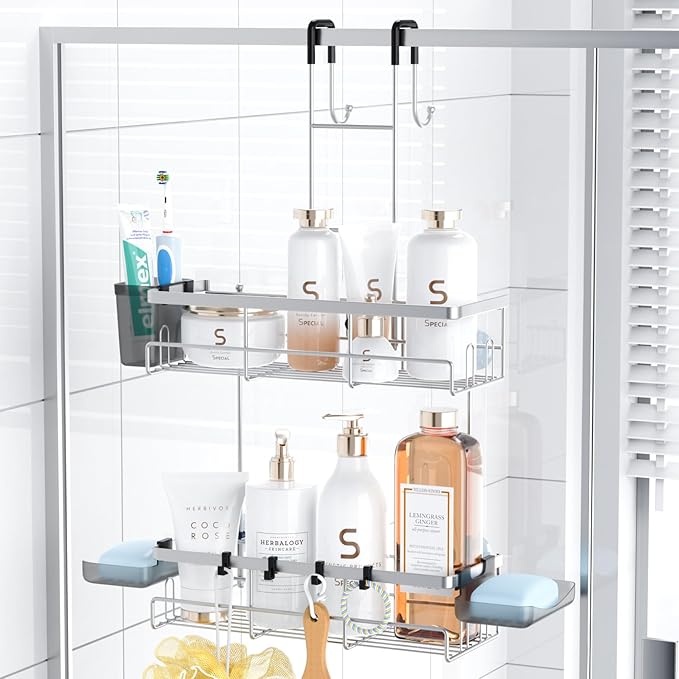 Over the Door Hanging Shower Caddy: Rustproof Hanging Organizer over the Door