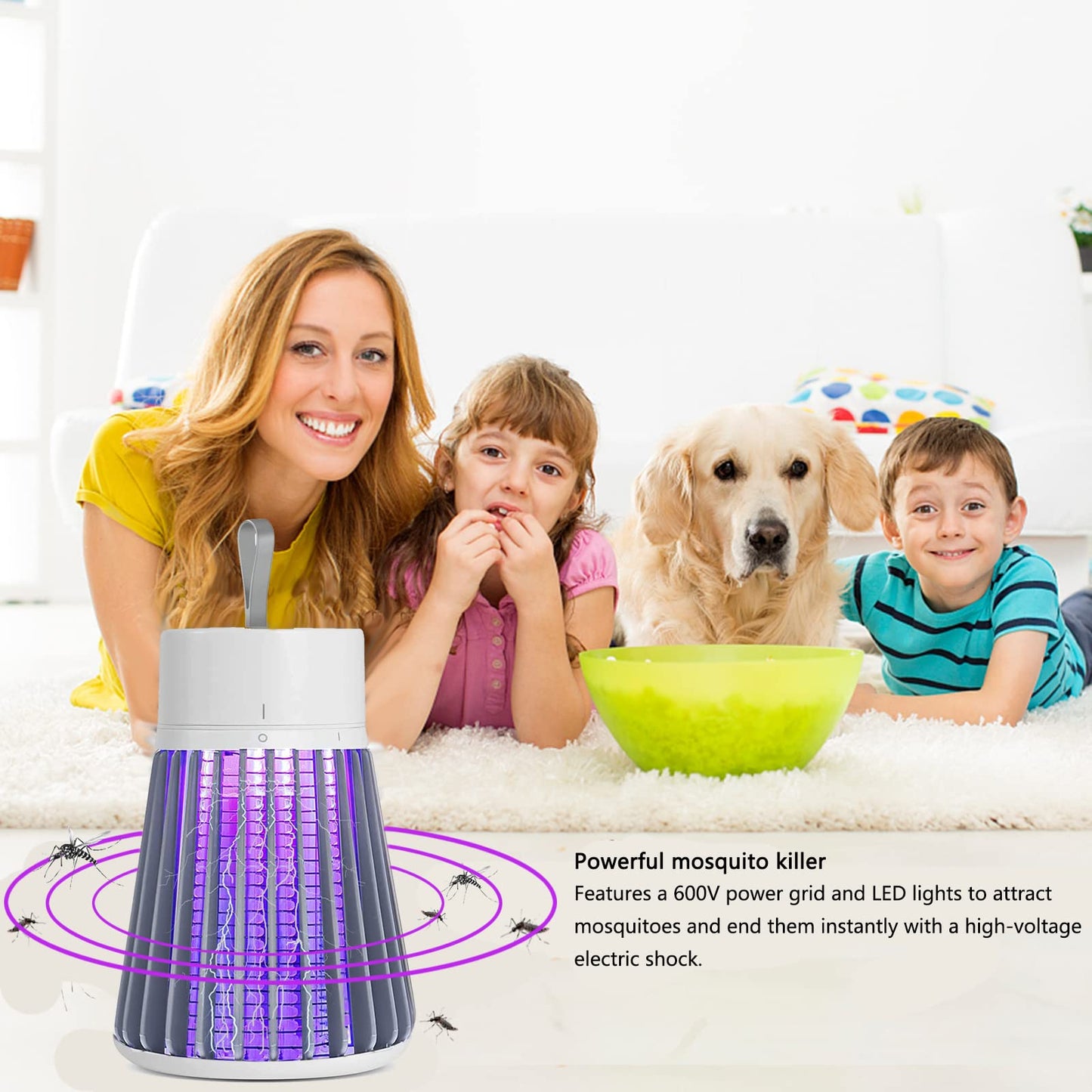 Bug Zapper Outdoor,Electric Mosquito Zapper Portable Camp Mosquito Killer,Rechargeable Indoor Fly Zapper,Electric Fly Zapper,Fly Traps,Flying Insects Zapper Indoor Outdoor (White)