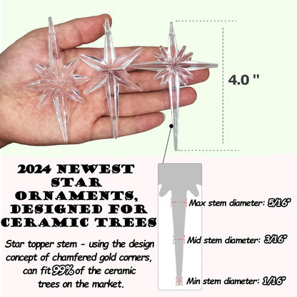 21Pack Star Topper Ornaments for Replacement Ceramic Christmas Tree - Clear White Plastic Modern Stars Hanging Decor Accessories