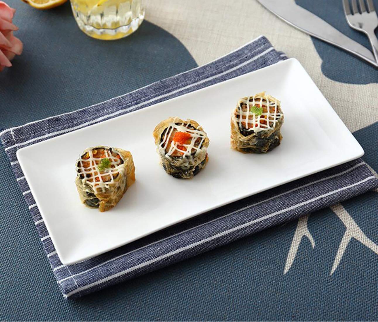 Foraineam 4 Pack Porcelain Serving Platters 10-1/4 x 5 inch Rectangular Serving Trays, Dessert, Appetizer, Salad Side Plates