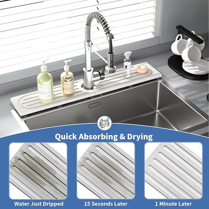 Kitchen Faucet Mat, Quick Drying Diatomite Sink Faucet Mat Splash Guard
